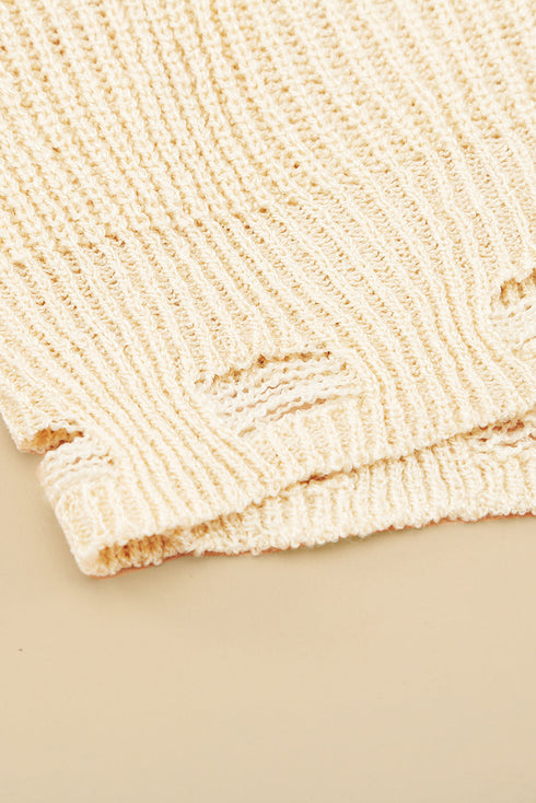 Zipper V-Neck Dropped Sleeve Hooded Solid Sweater